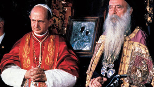 Anti-Papa Pablo VI y el cismático “ortodoxo” Patriarca Ecuménico Atenágoras I en 1964