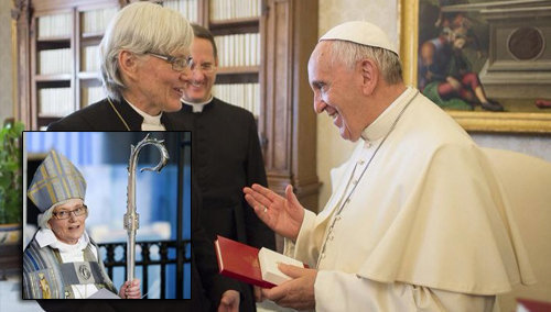 Anti Papa Francisco recibe a una mujer ‘obispa’ luterana.