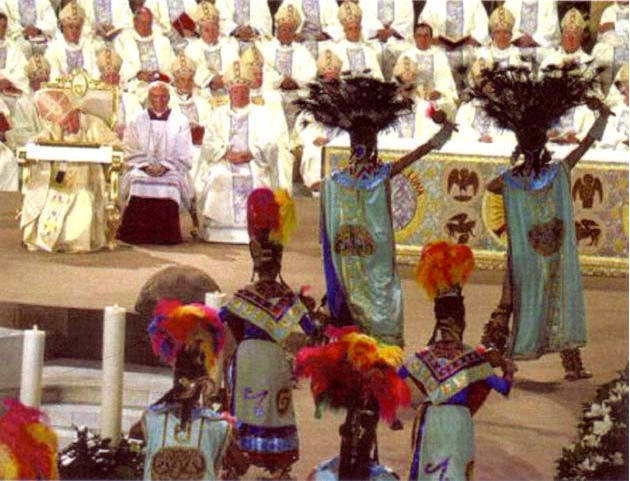 Anti Papa Juan Pablo II danza azteca durante "misa"