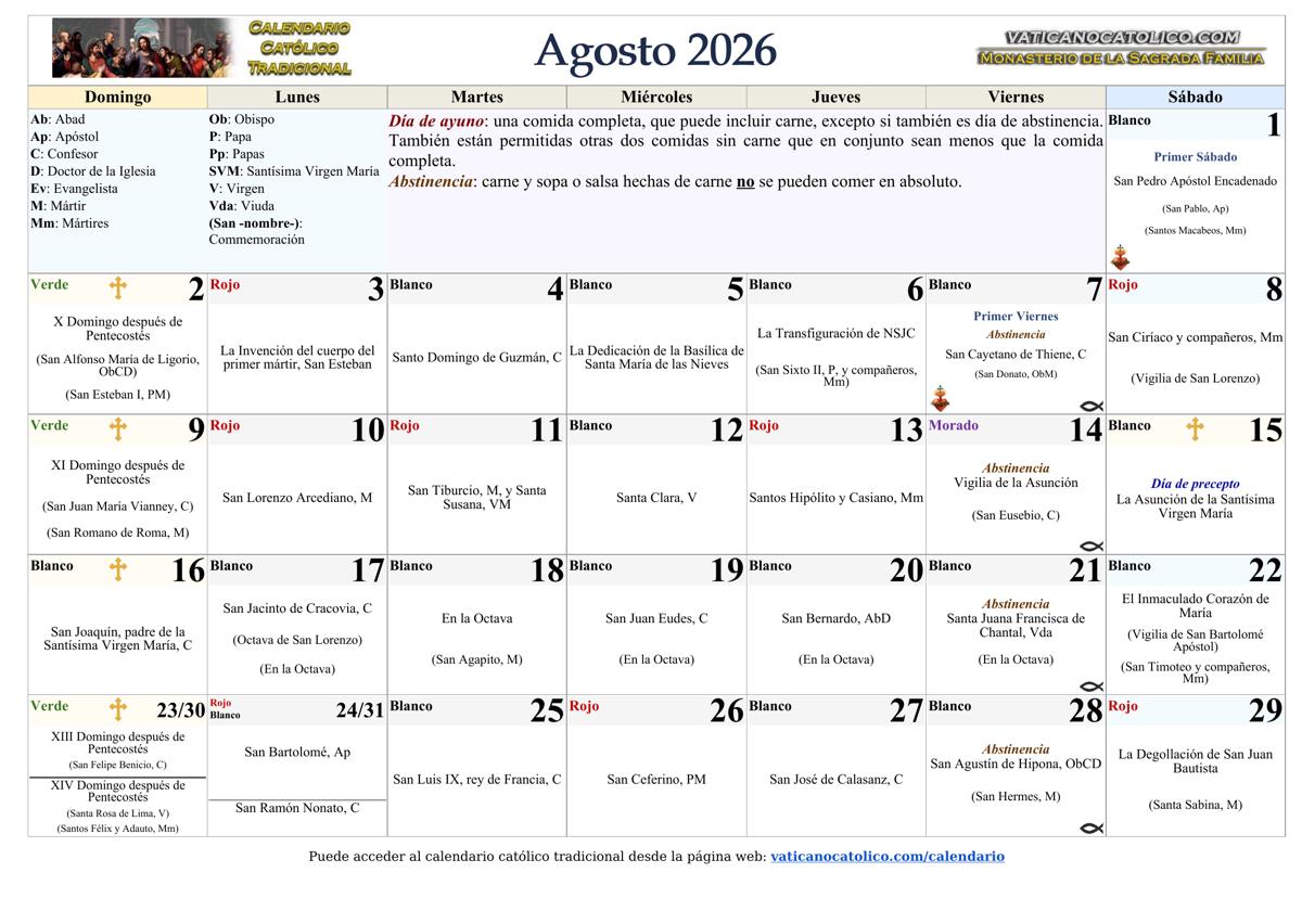 Mes de Agosto 2026