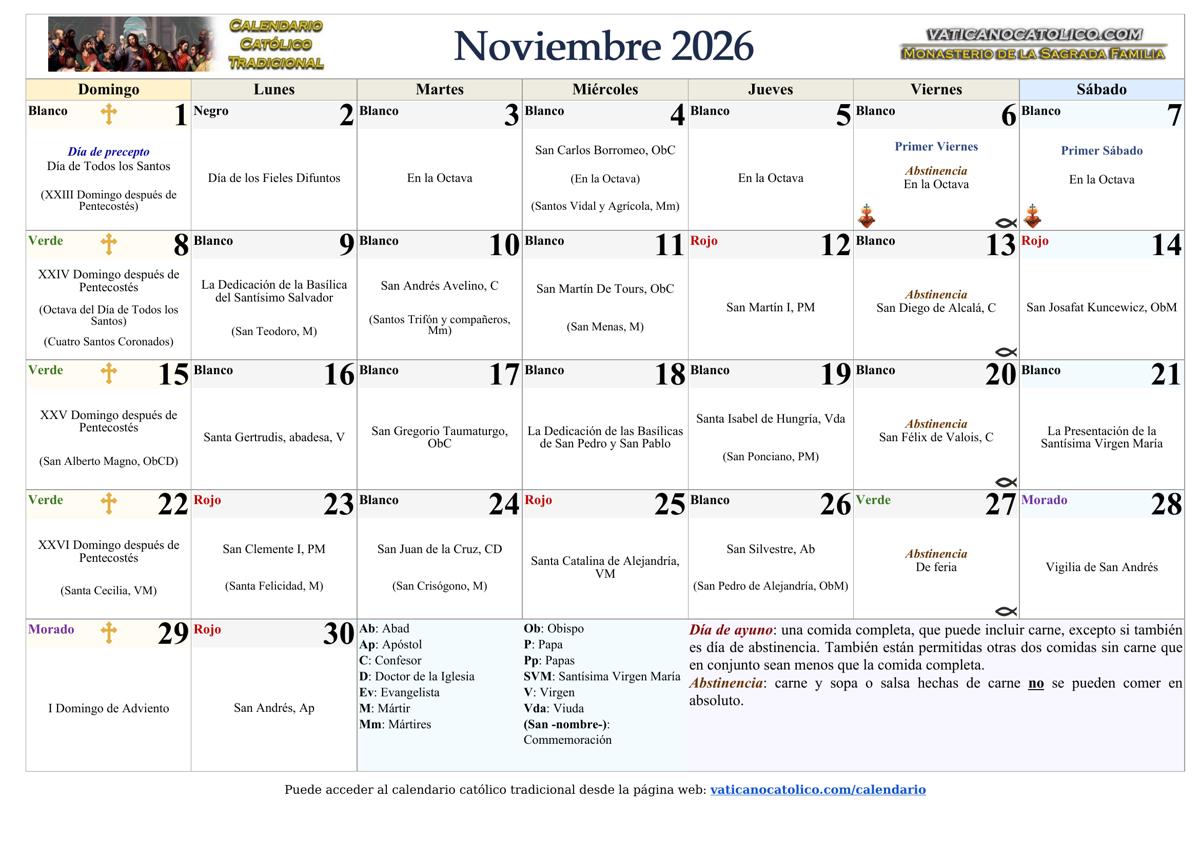 Mes de Noviembre 2026
