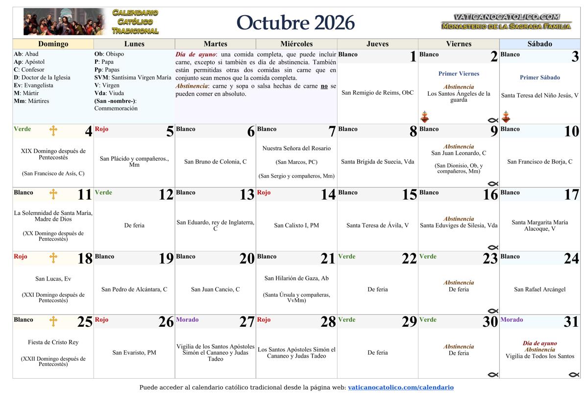 Mes de Octubre 2026