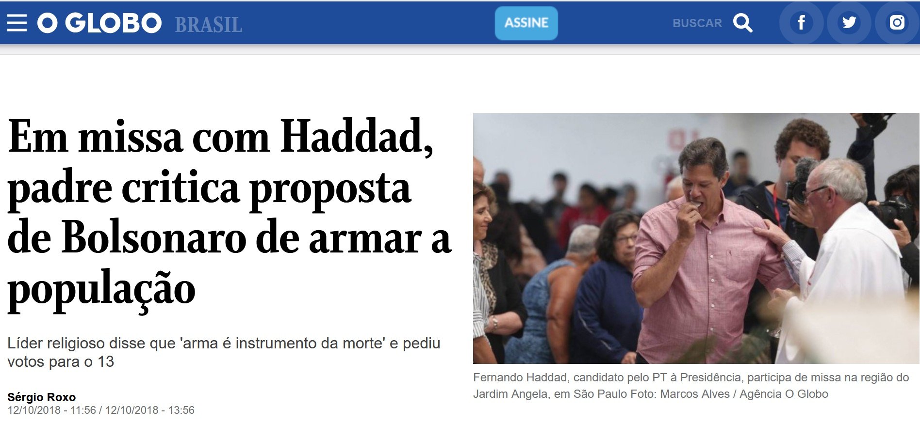 O Globo - Haddad (pro-abortista0 recibe “comunión” en la mano de un “sacerdote católico”