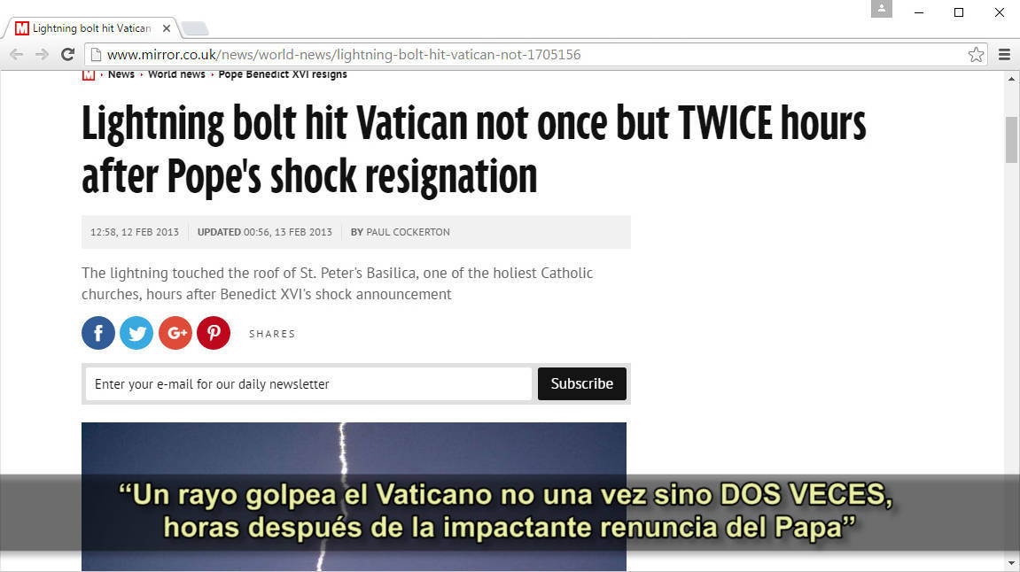 Rayo golpea el Vaticano dos veces
